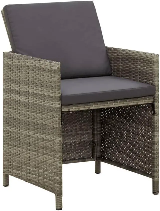 Alt view image 8 of 17 - vidaXL Garden Chair Set of 4 Grey PE rattan, powder-coated steel, fabric