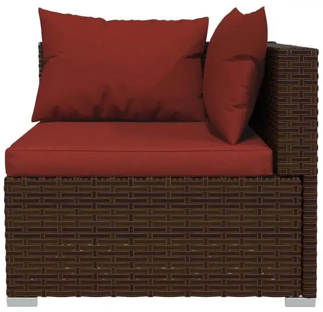 Alt view image 7 of 10 - vidaXL 5 Piece Patio Lounge Set with Cushions Poly Rattan Brown