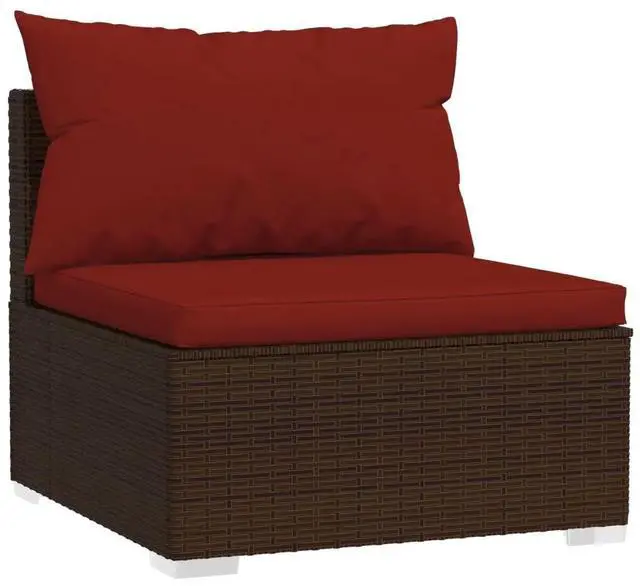 Alt view image 8 of 10 - vidaXL 5 Piece Patio Lounge Set with Cushions Poly Rattan Brown