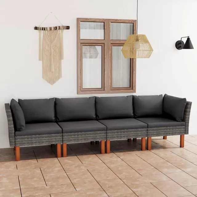 Main image of vidaXL 4-Seater Patio Sofa with Cushions Gray Poly Rattan