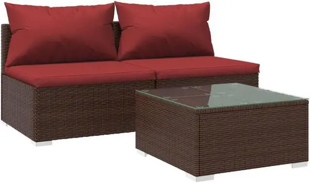 Alt view image 5 of 15 - vidaXL 3 Piece Patio Lounge Set with Cushions Poly Rattan Brown