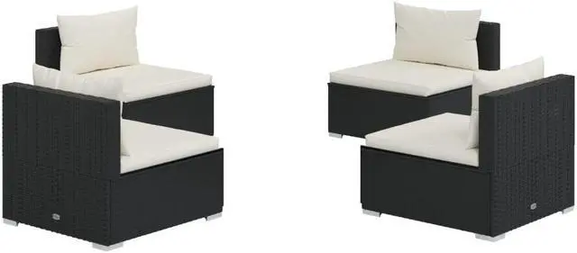 Alt view image 2 of 8 - vidaXL 4 Piece Patio Lounge Set with Cushions Poly Rattan Black