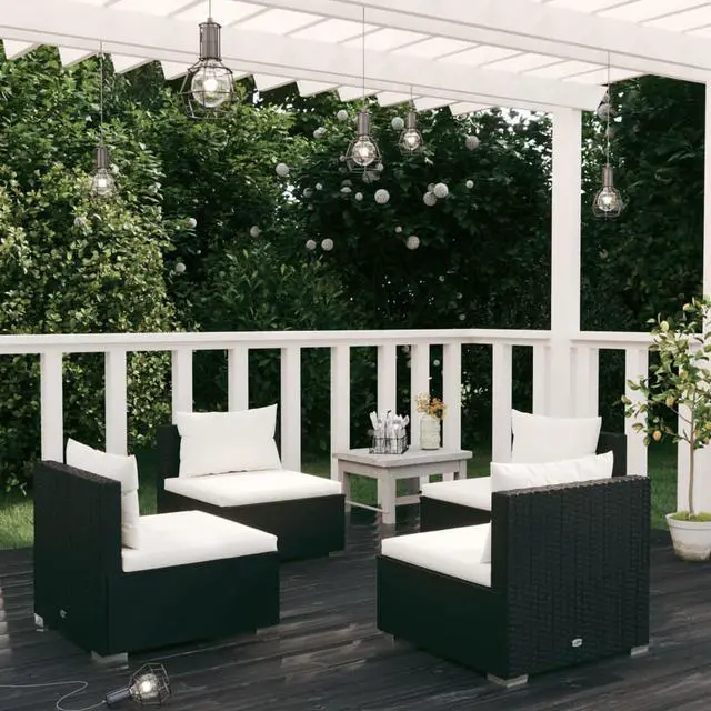 Main image of vidaXL 4 Piece Patio Lounge Set with Cushions Poly Rattan Black
