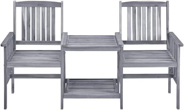 Alt view image 10 of 12 - vidaXL Patio Chairs with Tea Table 62.6"x24"x36.2" Solid Acacia Wood