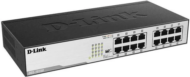 Alt view image 2 of 7 - 16-Port Unmanaged Ethernet Switch, Fanless, Sturdy Metal with Shielded Ports, QoS, Fanless, Port Isolation, Storm Control, Desktop/Rackmount, Energy Saving, Follows NDAA/TAA (DGS-1016D)