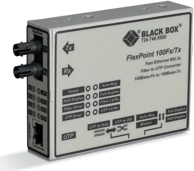 Alt view image 3 of 4 - Black Box FlexPoint 100BASE-TX to 100BASE-FX Media Converter
