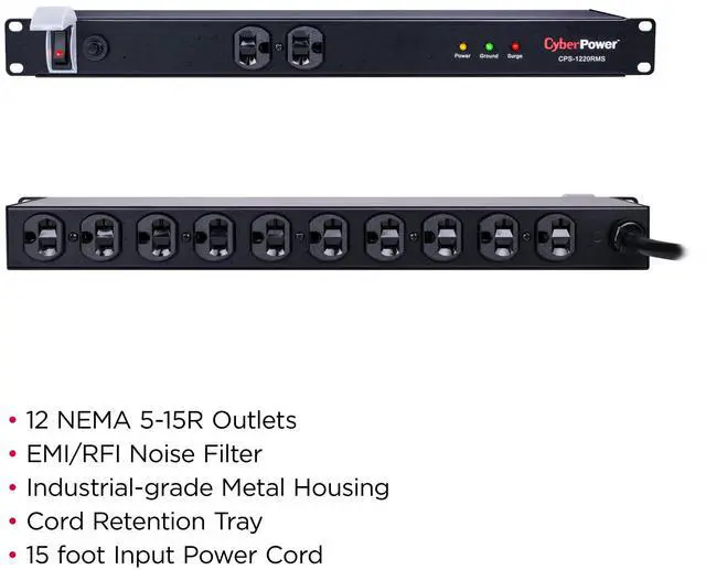 Alt view image 9 of 12 - CyberPower CPS1220RMS 15' 12 Outlets 1800 joule Surge Protector