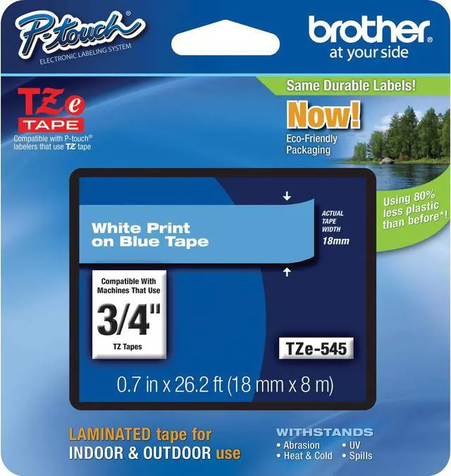 Alt view image 16 of 20 - Brother P-Touch TZE-545 TZ Standard Adhesive Laminated Labeling Tape, 3/4w, White on Blue