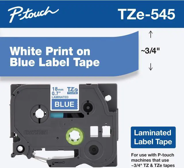 Alt view image 17 of 20 - Brother P-Touch TZE-545 TZ Standard Adhesive Laminated Labeling Tape, 3/4w, White on Blue