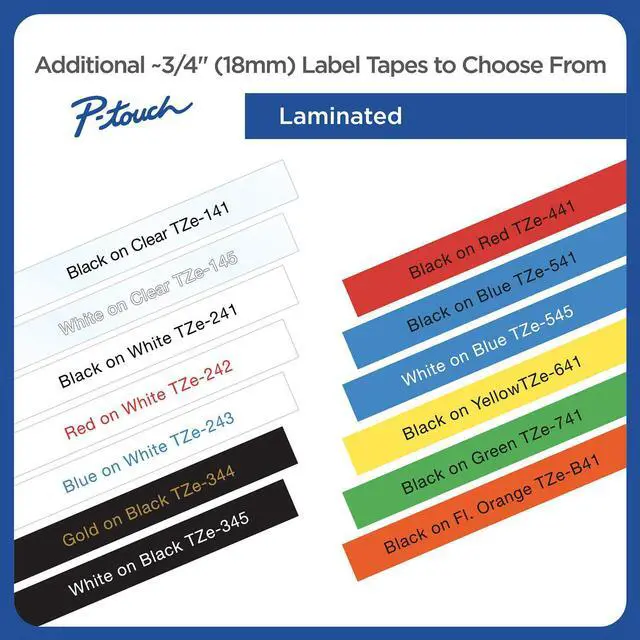 Alt view image 19 of 20 - Brother P-Touch TZE-545 TZ Standard Adhesive Laminated Labeling Tape, 3/4w, White on Blue