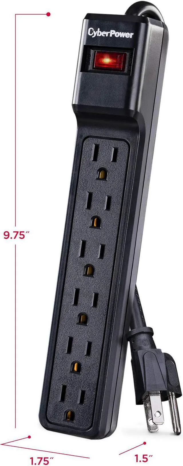 Alt view image 10 of 11 - CyberPower CSB606 6 Feet 6 Outlets 900 Joules Essential Surge Suppressor