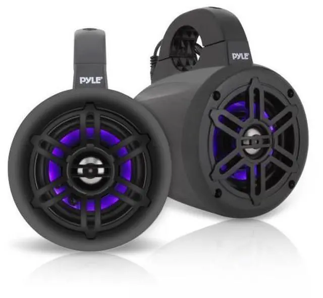 Alt view image 17 of 17 - Pyle 4 Inch 300 Watt Waterproof Marine Tower Speaker System w/ LED Lights, Pair