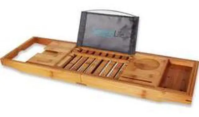 Alt view image 7 of 9 - SereneLife Luxury Bamboo Bathtub Shower Caddy Tray Organizer with Wine Holder