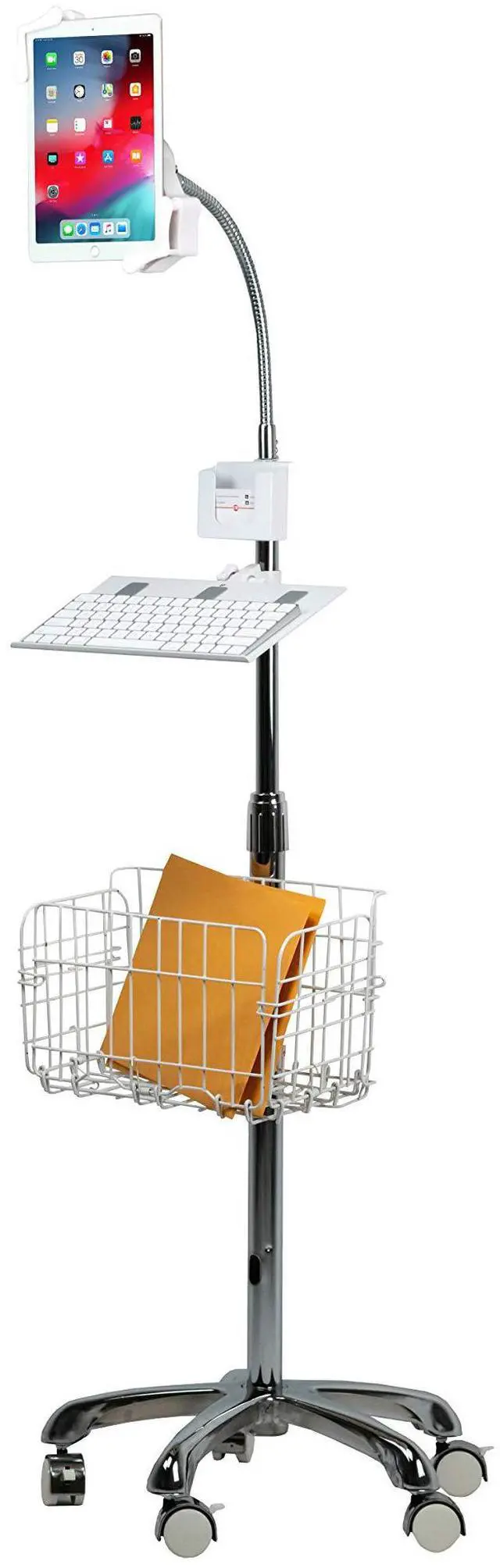 Alt view image 13 of 20 - CTA Digital PAD-HFSVU Gooseneck Floor Stand with VESA Plate and Storage Basket