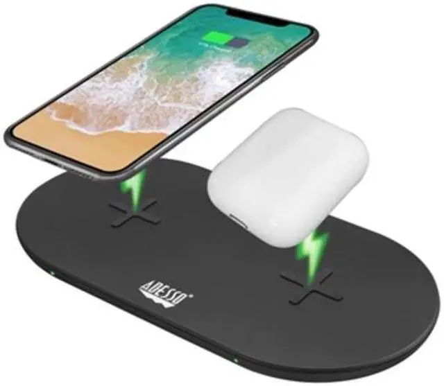 Alt view image 13 of 15 - Adesso AUH-1040 15W Max Dual Wireless 2 Coils Qi-Certified Fast Charging Pad