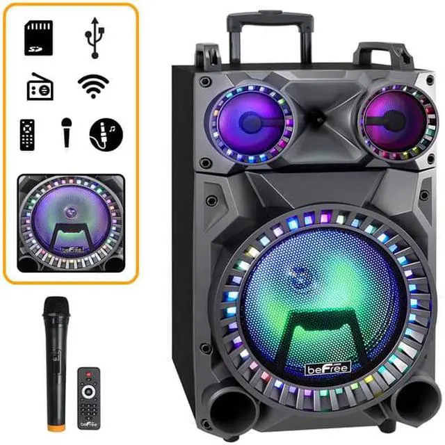 Alt view image 12 of 12 - BeFree Sound BFS-555X 12 in. Rechargeable Bluetooth Portable Party Speaker with Party Lights, FM Radio & USB & TF Inputs