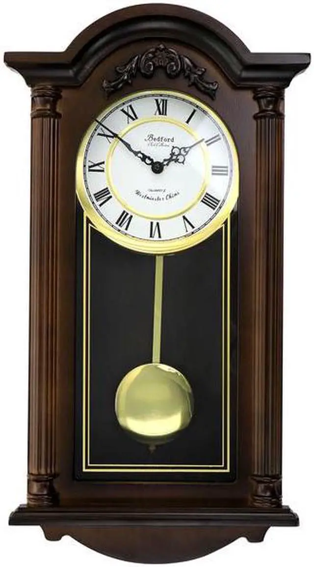 Alt view image 8 of 8 - Bedford Clock Collection Noah 22 Inch Chestnut Wood Chiming Pendulum Wall Clock