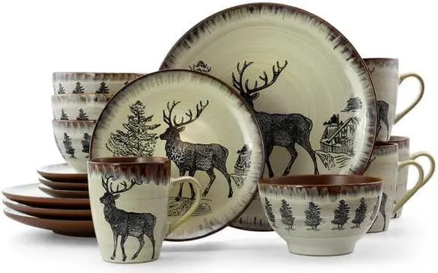 Alt view image 8 of 8 - Elama Majestic Elk 16 Piece Luxurious Stoneware Dinnerware with Complete Setting for 4