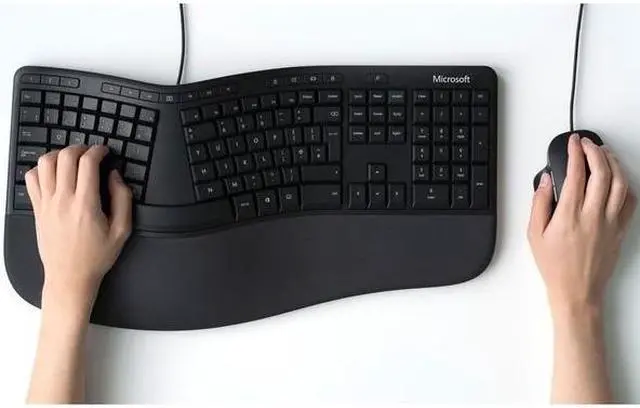 Alt view image 16 of 20 - Microsoft Ergonomic Desktop - Black - Wired, Comfortable, Ergonomic Keyboard and Mouse Combo, with Cushioned Wrist and Palm Support. Split Keyboard. Dedicated Office Key.