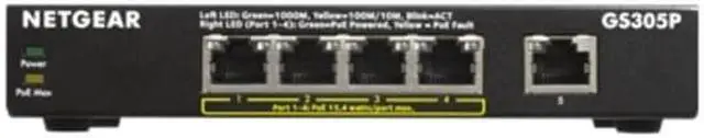 Alt view image 17 of 18 - NETGEAR 5-Port Gigabit Ethernet Unmanaged PoE Switch (GS305P v2) - with 4 x PoE+ @ 63W, Desktop or Wall Mount