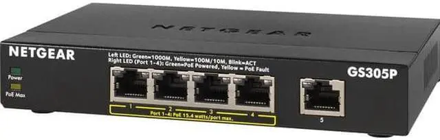 Alt view image 18 of 18 - NETGEAR 5-Port Gigabit Ethernet Unmanaged PoE Switch (GS305P v2) - with 4 x PoE+ @ 63W, Desktop or Wall Mount