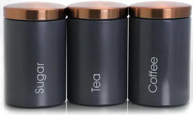 Alt view image 8 of 8 - MegaChef Essential Kitchen Storage 3 Piece Sugar, Coffee and Tea Canister Set in Matte Gray