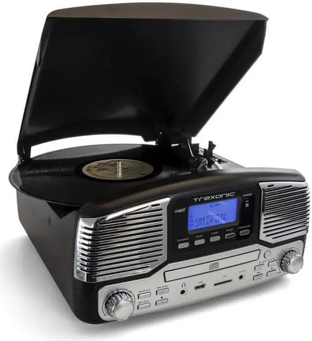 Alt view image 8 of 9 - Trexonic Retro Wireless Bluetooth, Record and CD Player in Black