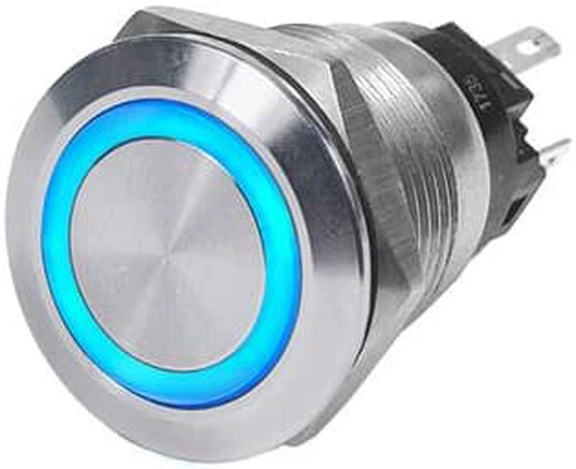 Alt view image 6 of 8 - Push Switch, Stain., Off-(On), Blue, 10A