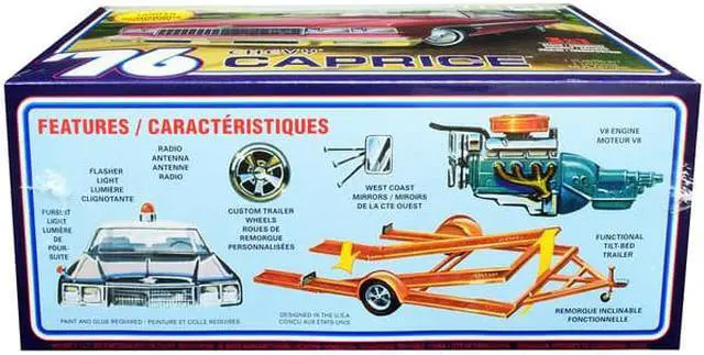 Alt view image 4 of 10 - Skill 2 Model Kit 1976 Chevrolet Caprice with Trailer 3-in-1 Kit 1/25 Scale Model by MPC