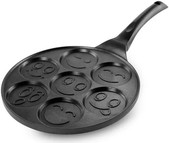 Alt view image 9 of 9 - MegaChef Happy Face Emoji 10.5 Inch Aluminum Nonstick Pancake Maker Pan with Cool Touch Handle