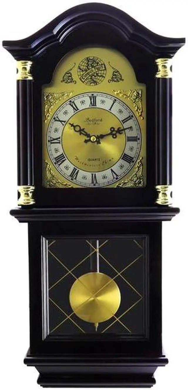 Alt view image 10 of 10 - Bedford Clock Collection Antique Mohogany Cherry Oak Chiming Wall Clock with Roman Numeral