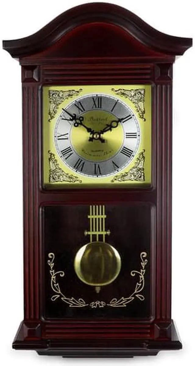 Alt view image 11 of 11 - Bedford Clock Collection Mahogany Cherry Wood 22" Wall Clock with Pendulum and Chimes