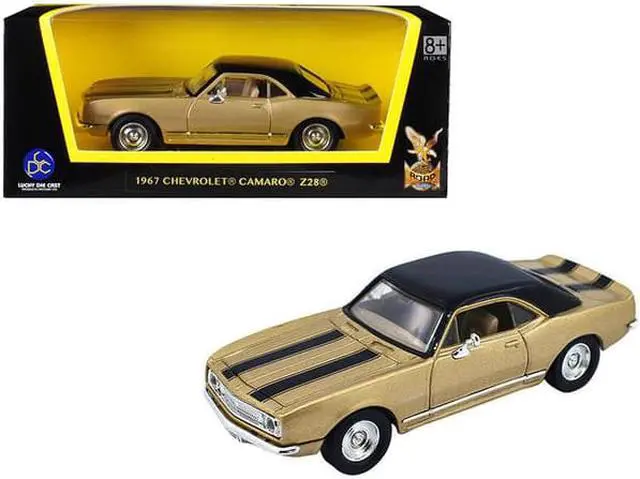 Main image of 1967 Chevrolet Camaro Z-28 Gold with Black Stripes and Black Top 1/43 Diecast Model Car by Road Signature