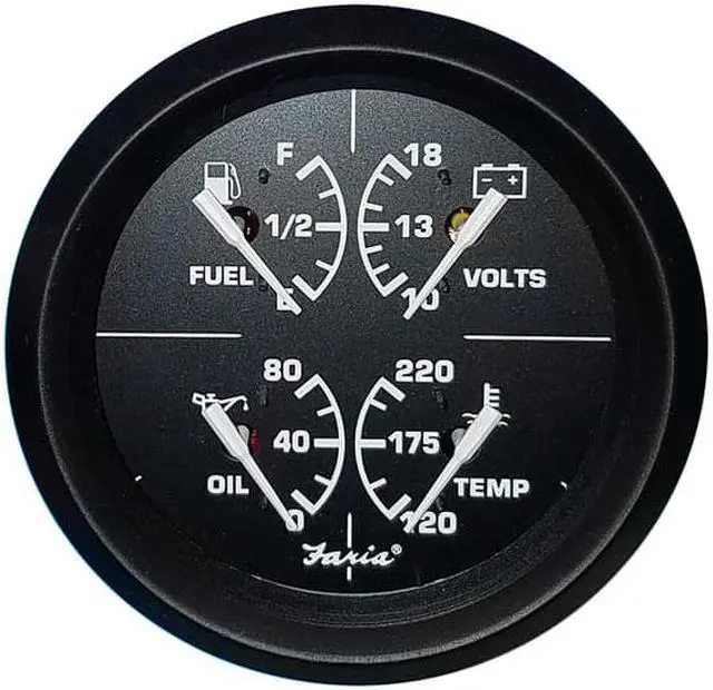 Alt view image 3 of 4 - Faria 4" 4-in-1 Multifunction Gauge - Voltmeter (10-16) Fuel Level - Oil PSI (80 PSI) - Water Temp (100-250F)