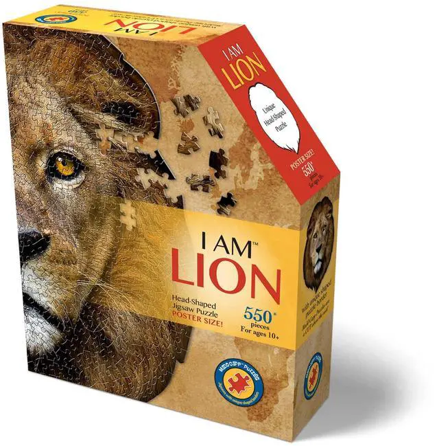 Alt view image 2 of 2 - I AM Lion 550 Piece Animal Head-Shaped Jigsaw Puzzle