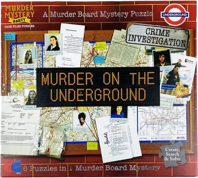 Alt view image 5 of 5 - Murder On The Underground 6 In 1 Puzzle Murder Board Mystery Party Game
