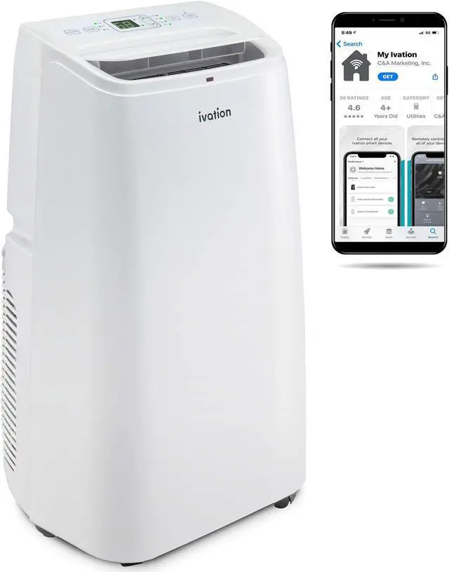 Main image of Ivation 13,000 BTU Portable Air Conditioner with Wi-Fi for Rooms Up to 500 Sq Ft (8,500 BTU SACC) 3-in-1 Smart App Control Cooling System, Dehumidifier and Fan with Remote, Exhaust Hose & Window Kit