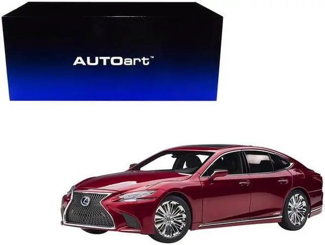 Alt view image 11 of 14 - Lexus LS500h Morello Red Metallic with Chrome Wheels 1/18 Model Car by Autoart