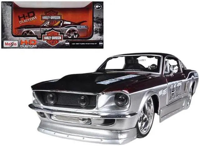 Main image of 1967 Ford Mustang GT Red and Silver "Harley Davidson" 1/24 Diecast Model Car by Maisto