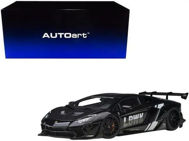 Alt view image 6 of 15 - Lamborghini Aventador Liberty Walk LB-Works Livery Black with Carbon Hood Limited Edition 1/18 Model Car by Autoart