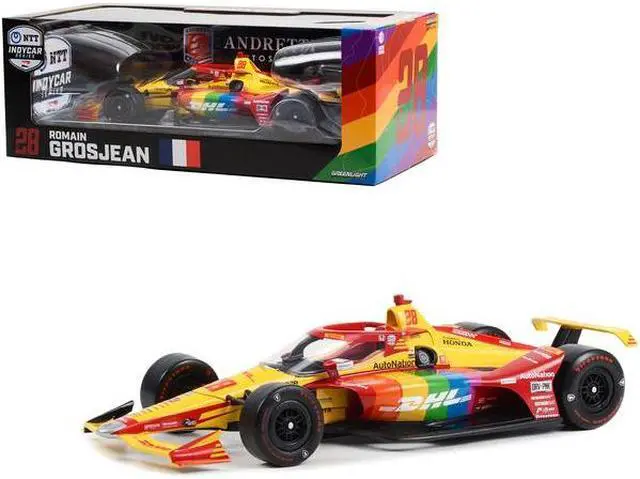 Main image of Dallara IndyCar #28 Romain Grosjean "DHL Delivered with Pride" Andretti Autosport "NTT IndyCar Series" (2022) 1/18 Diecast Model Car by Greenlight
