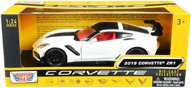 Main image of 2019 Chevrolet Corvette C7 ZR1 White and Black with Red Interior "History of Corvette" Series 1/24 Diecast Model Car by Motormax