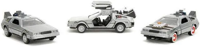 Main image of "Back to the Future" Delorean Set of 3 pieces "Hollywood Rides" Series 1/32 Diecast Model Car by Jada