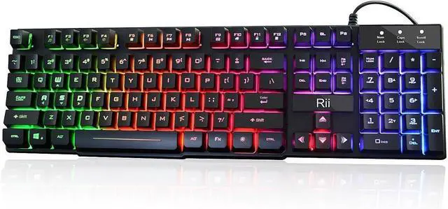 Main image of Rii RK100+ Multiple Color Rainbow LED Backlit Large Size USB Wired Mechanical Feeling Multimedia PC Gaming Keyboard,Office Keyboard for Working or Primer Gaming,Office Device