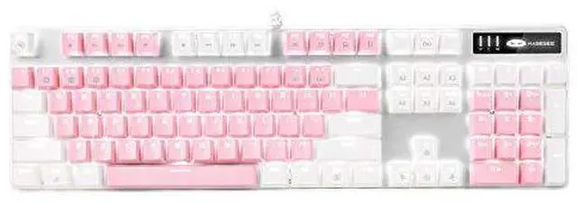 Main image of MageGee Mechanical Gaming Keyboard, New Upgraded Blue Switch 104 Keys White Backlit Keyboards, USB Wired Mechanical Computer Keyboard for Laptop, Desktop, PC Gamers(White & Pink)