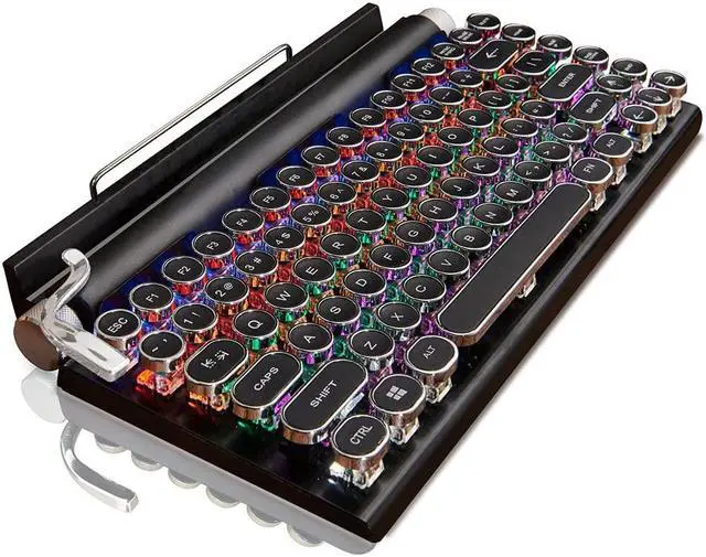 Alt view image 3 of 3 - retro typewriter keyboard, 7keys electric typewriter vintage with upgraded mechanical bluetooth 5.0,multi devices connection classical wooden,punk round keys for desktop pc/laptop