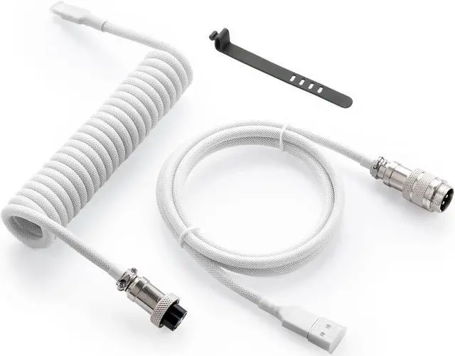 Alt view image 8 of 8 - GUNMJO Pro Custom Coiled USB C Cable for Gaming Keyboard, Double-Sleeved Mechanical Keyboard Cable with Detachable Metal Aviator, 1.5M USB-C to USB-A, White Color