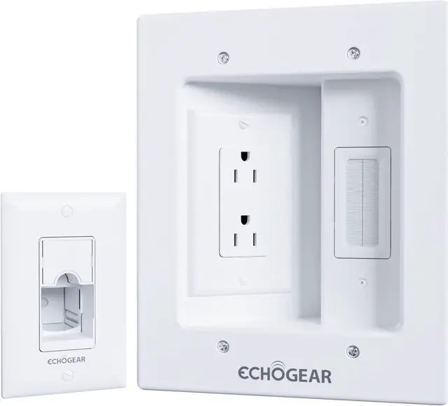 Main image of ECHOGEAR TV Cord Hider for Wall Mounted TV - Dual Outlet in Wall Cable Management Kit for Power Cables & Low Voltage Wires - Includes Template, Saw, & Low Profile Extension Cord