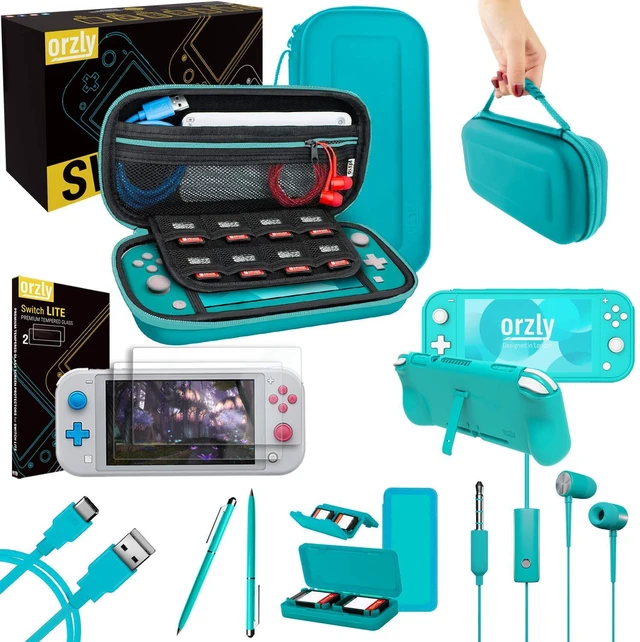 Main image of Switch Lite Accessories Bundle - Case & Screen Protector for Nintendo Switch Lite Console, USB Cable, Games Holder, Grip Case, Headphones, Thumb-Grip Pack & More (Gift Pack - Turquoise Blue)