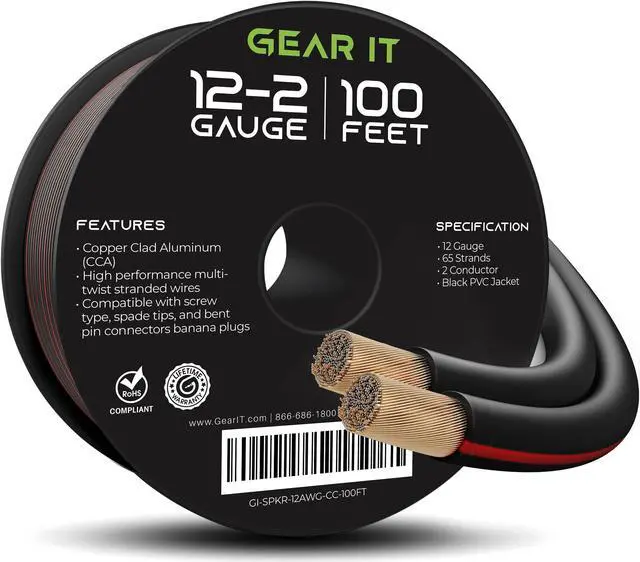 Alt view image 2 of 2 - 12AWG Speaker Wire, GearIT Pro Series 12 AWG Gauge Speaker Wire Cable (100 Feet / 30.48 Meters) Great Use for Home Theater Speakers and Car Speakers Black
